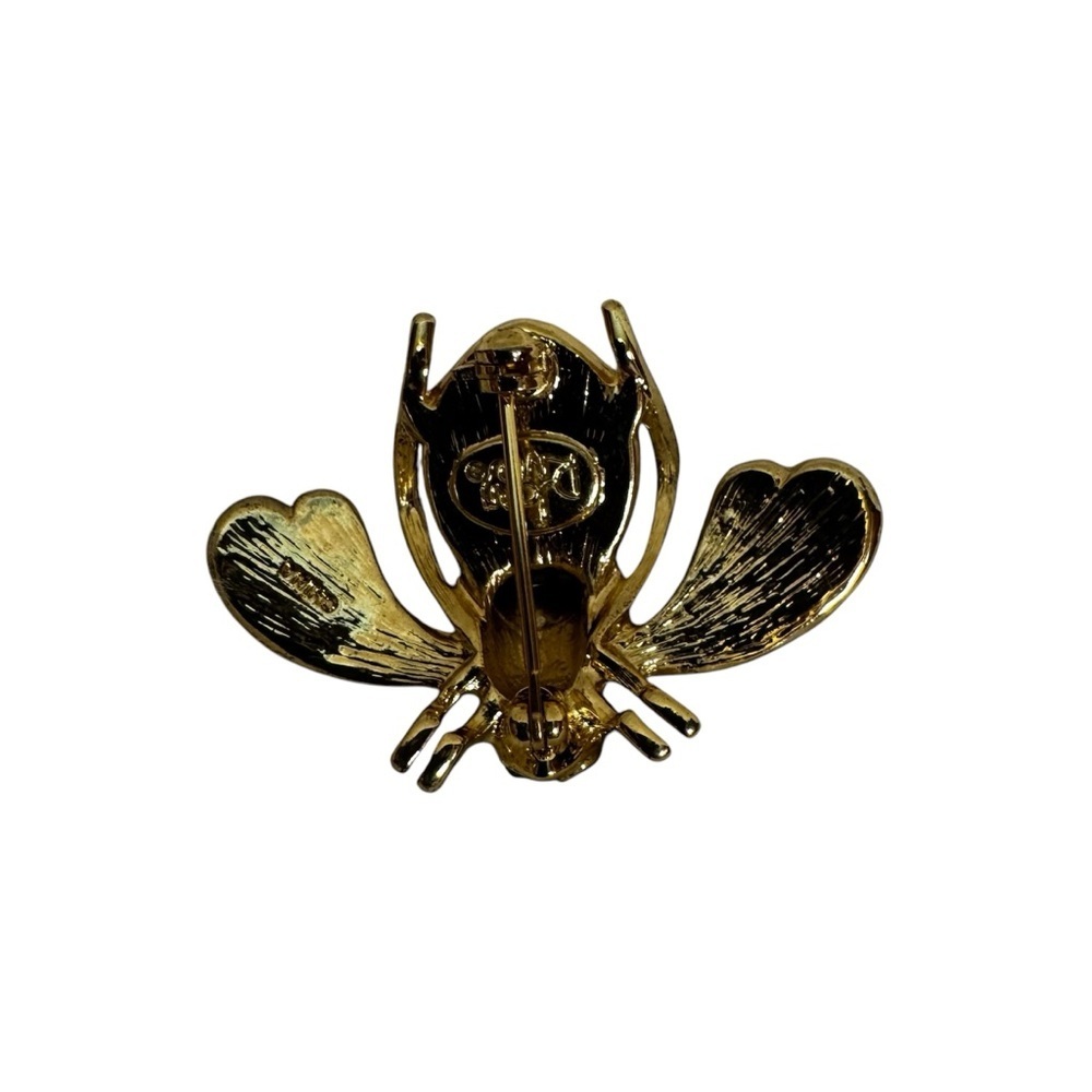 Joan Rivers Collection Gold Tone Black Green Bee Brooch Pin Crystal Pave Stones - Picture 6 of 13